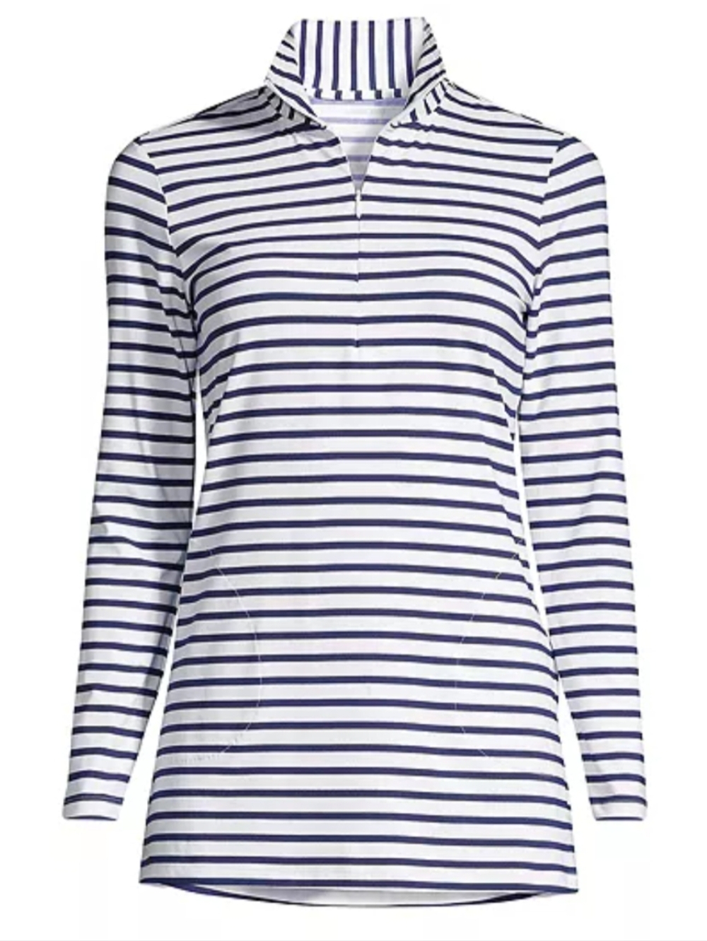 Lands' End Striped Quarter-Zip Long Sleeve Top - White & Navy